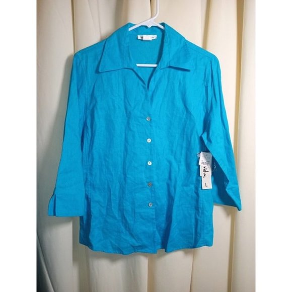 David N Brand Linen Button Down Blouse for Women New‎ with Tags -1 Tiny Issue - Picture 1 of 4